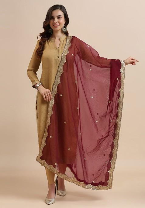 Ethnic Motifs Embroidered Sequinned Organza Dupatta