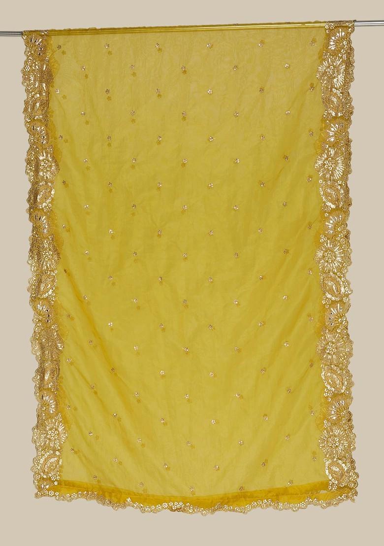 Floral Embroidered Sequinned Organza Dupatta