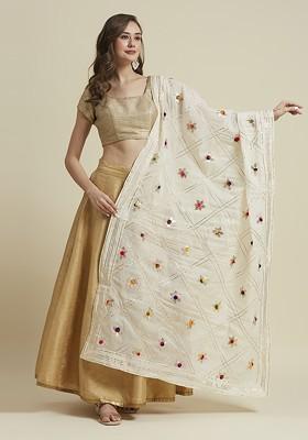 Floral Embroidered Gotta Patti Pure Cotton Dupatta