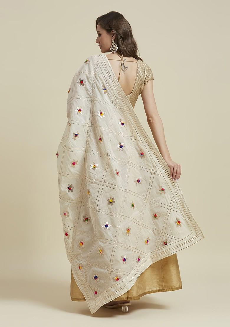 Floral Embroidered Gotta Patti Pure Cotton Dupatta