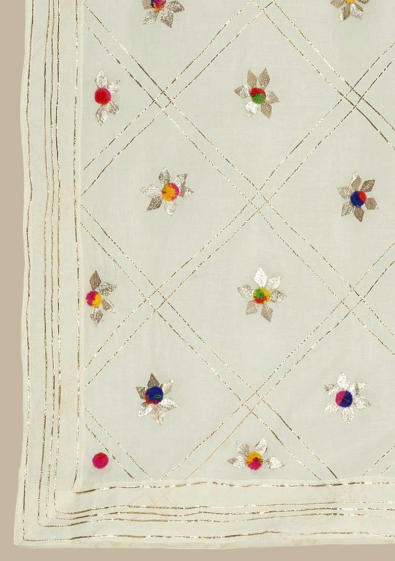 Floral Embroidered Gotta Patti Pure Cotton Dupatta - Indya