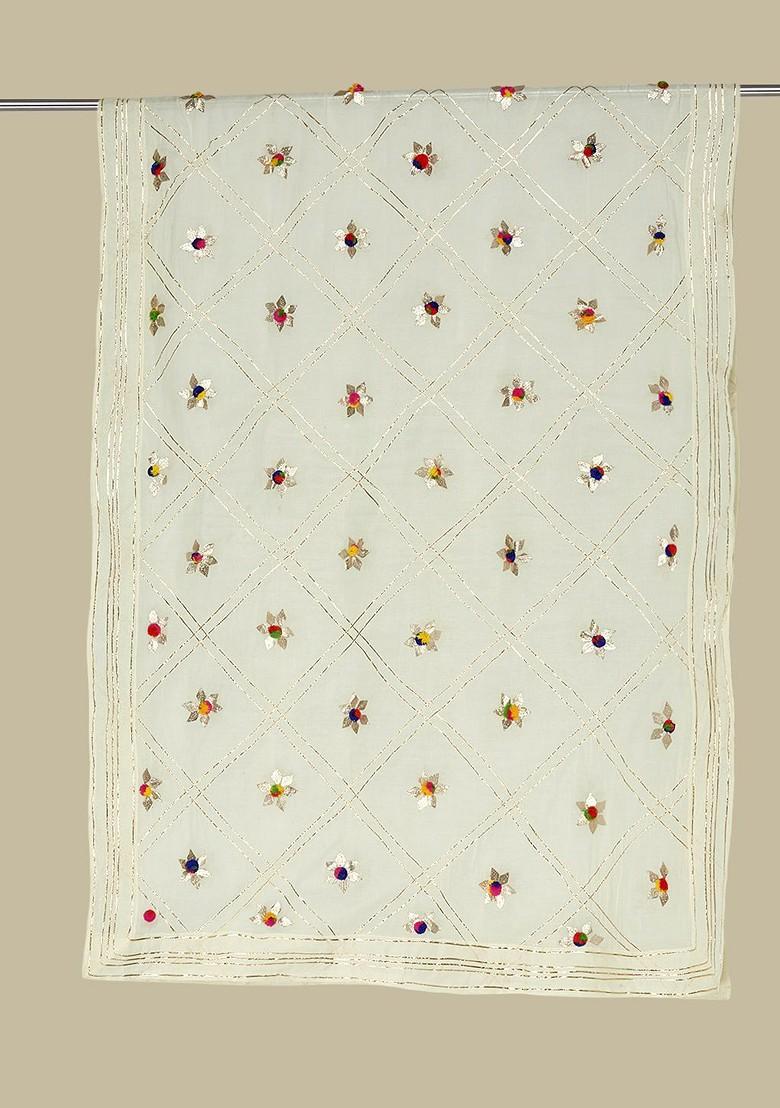 Floral Embroidered Gotta Patti Pure Cotton Dupatta