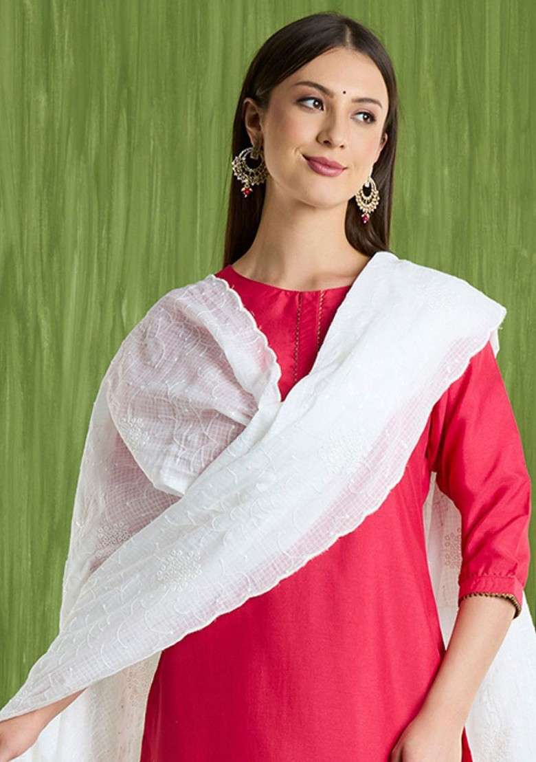 Embroidered Pure Cotton Dupatta With Sequinned - Indya