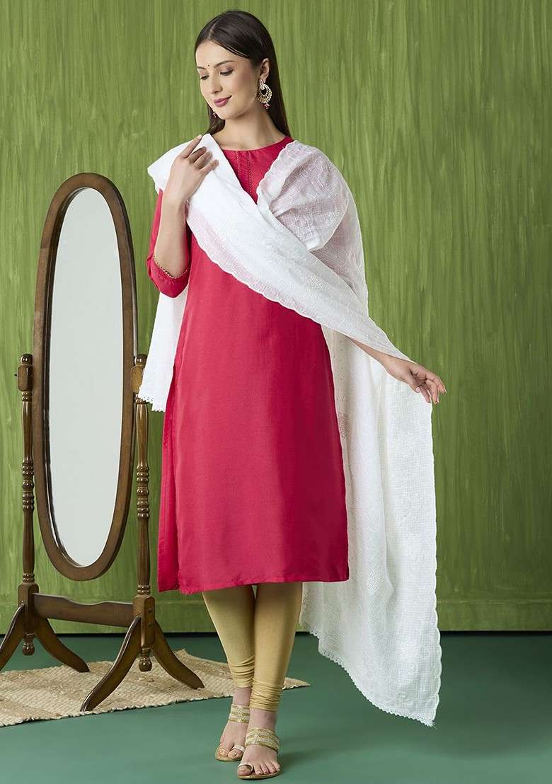 Embroidered Pure Cotton Dupatta With Sequinned - Indya