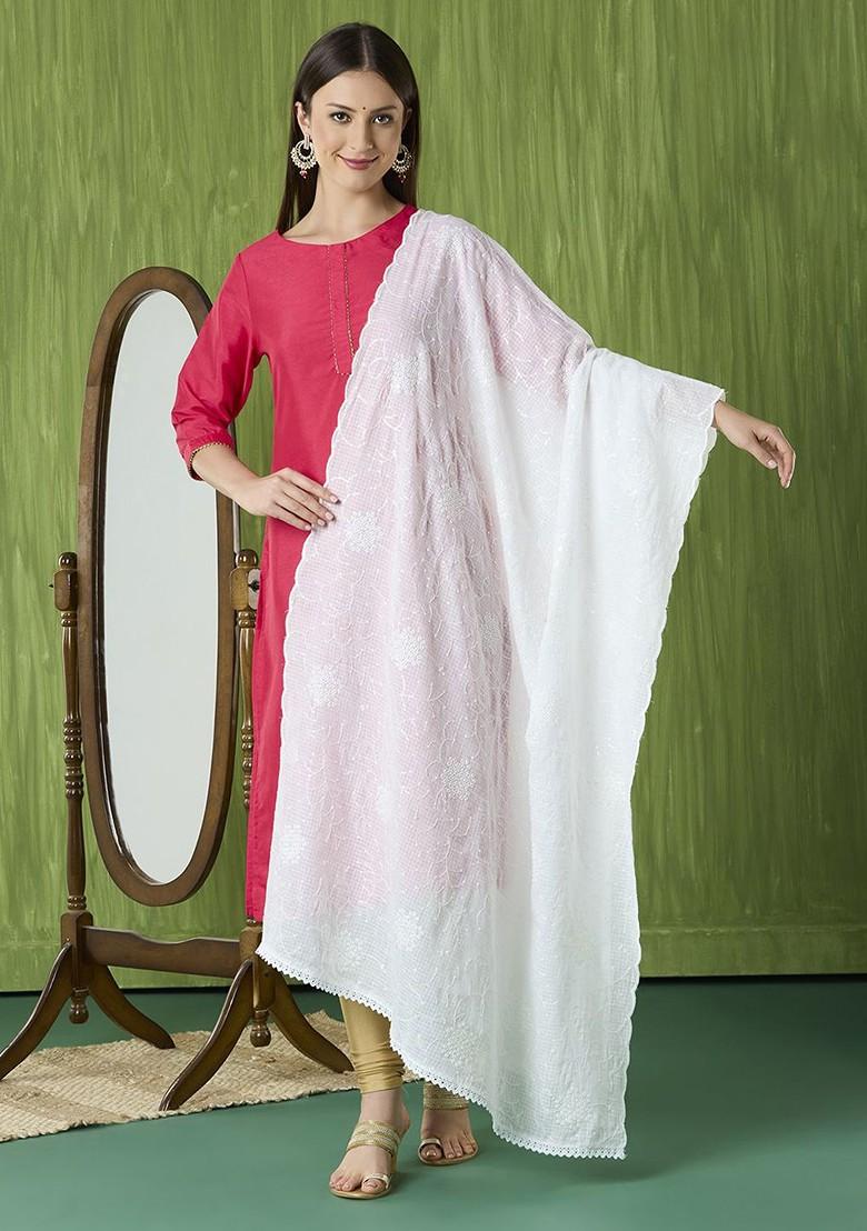 Embroidered Pure Cotton Dupatta With Sequinned