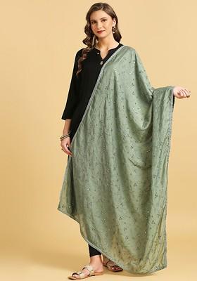 Floral Embroidered Pure Cotton Dupatta With Mirror Work