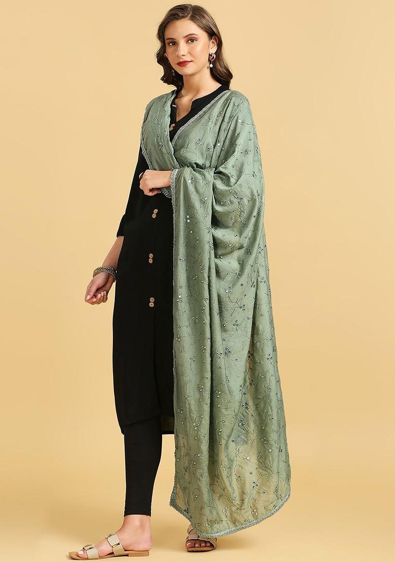 Floral Embroidered Pure Cotton Dupatta With Mirror Work