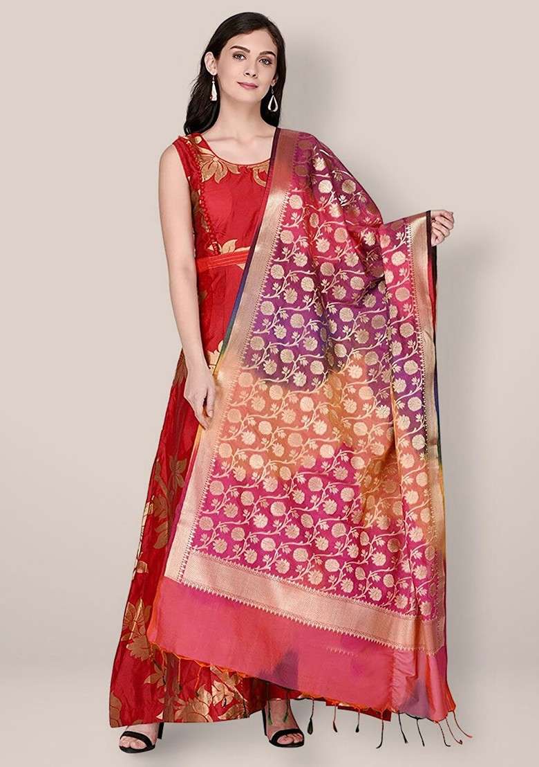 Woven Design Pure Silk Dupatta - Indya