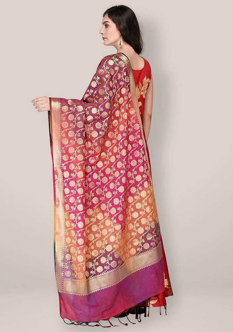 Woven Design Pure Silk Dupatta - Indya