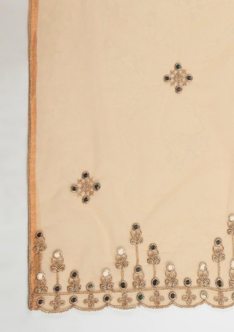 Gold Toned Ethnic Motifs Embroidered Dupatta With Mirror Work