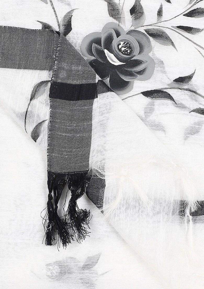 White And Black Printed Cotton Silk Dupatta