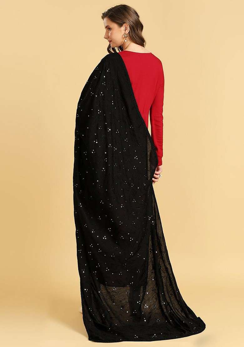 Floral Embroidered Mirror Work Pure Cotton Dupatta - Indya