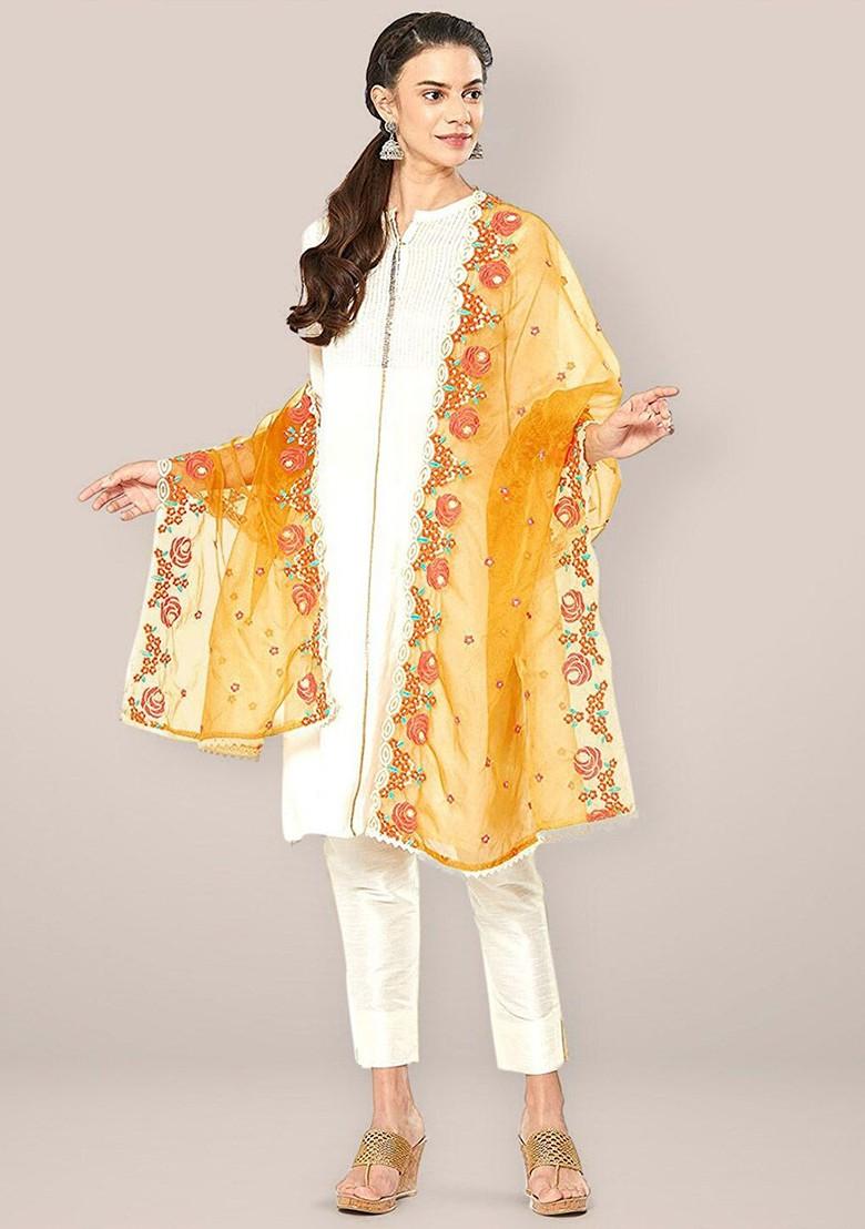 Embroidered Organza Dupatta With Thread Work