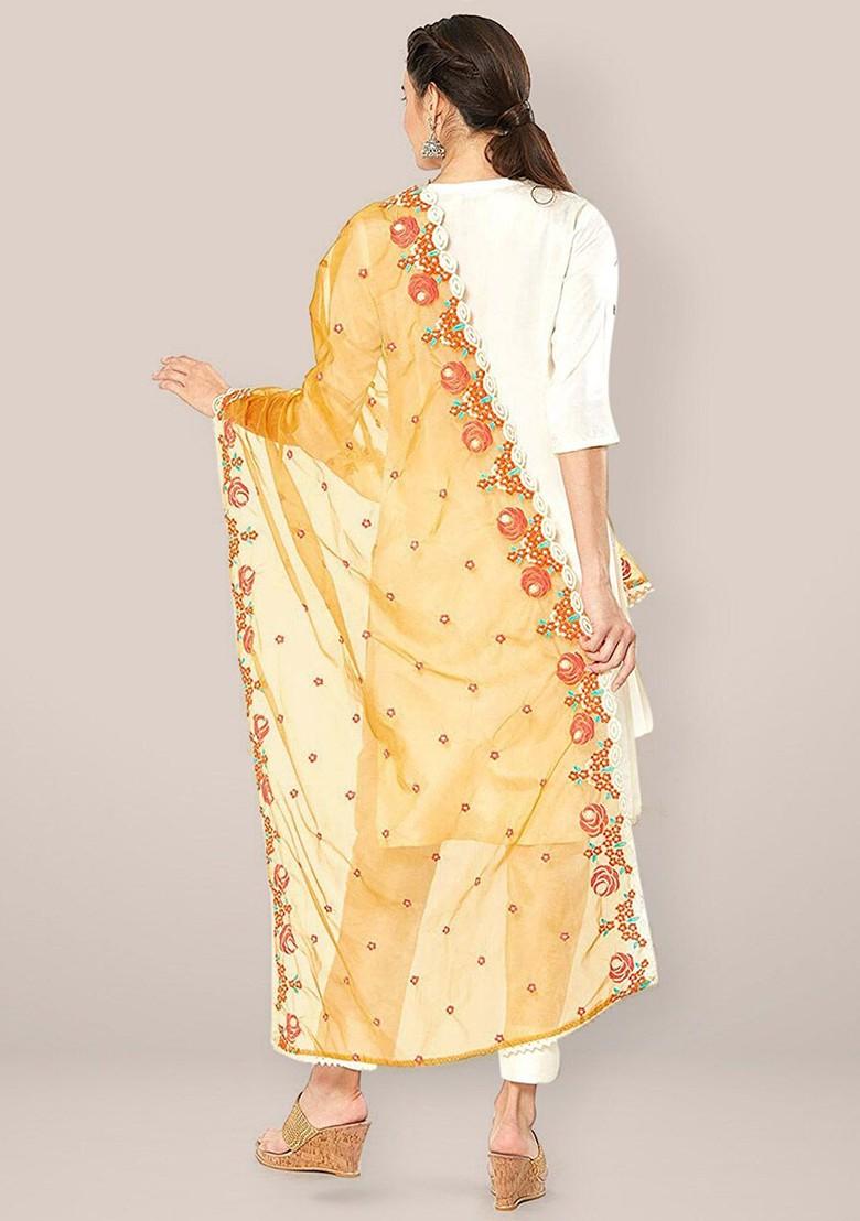 Embroidered Organza Dupatta With Thread Work