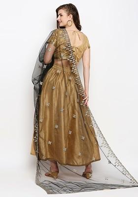 Black And Gold Toned Ethnic Motifs Embroidered Dupatta With Mirror Work