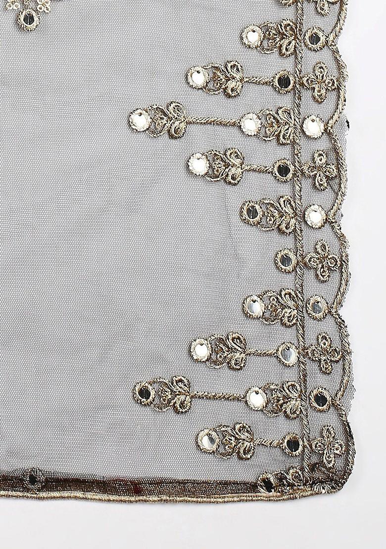 Black And Gold Toned Ethnic Motifs Embroidered Dupatta With Mirror Work