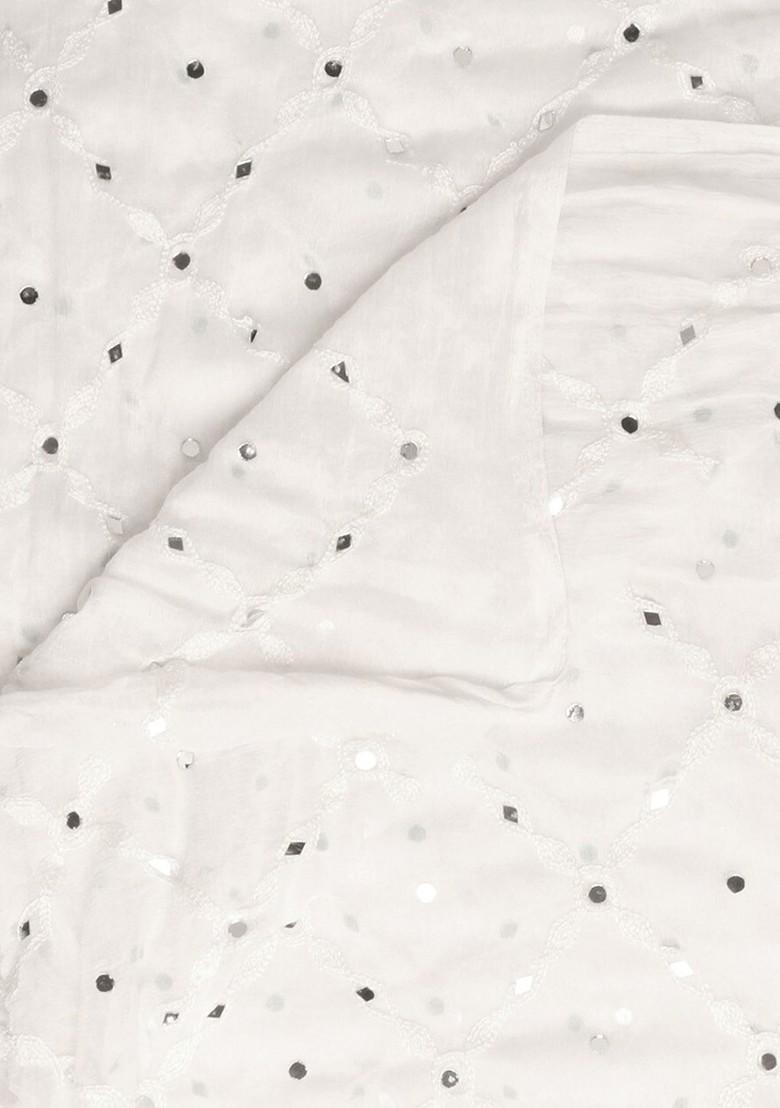 White Ethnic Motifs Embroidered Dupatta