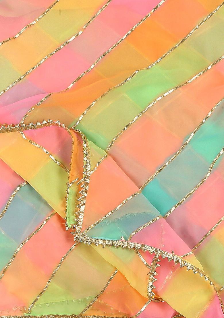 Women Yellow And Pink Printed Dupatta With Gotta Patti