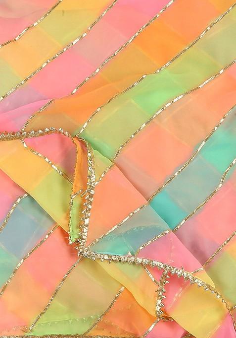 Women Yellow And Pink Printed Dupatta With Gotta Patti