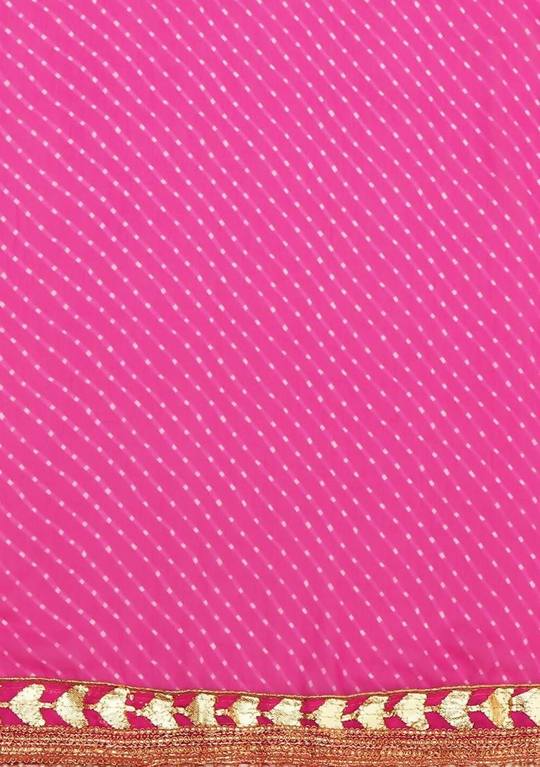 Fuchsia And Gold Toned Printed Bandhani Dupatta With Gotta Patti