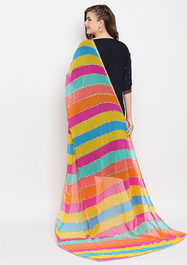 Multicoloured Striped Chiffon Gotta Patti Dupatta