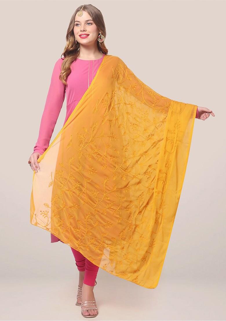 Mustard Yellow Embroidered Dupatta