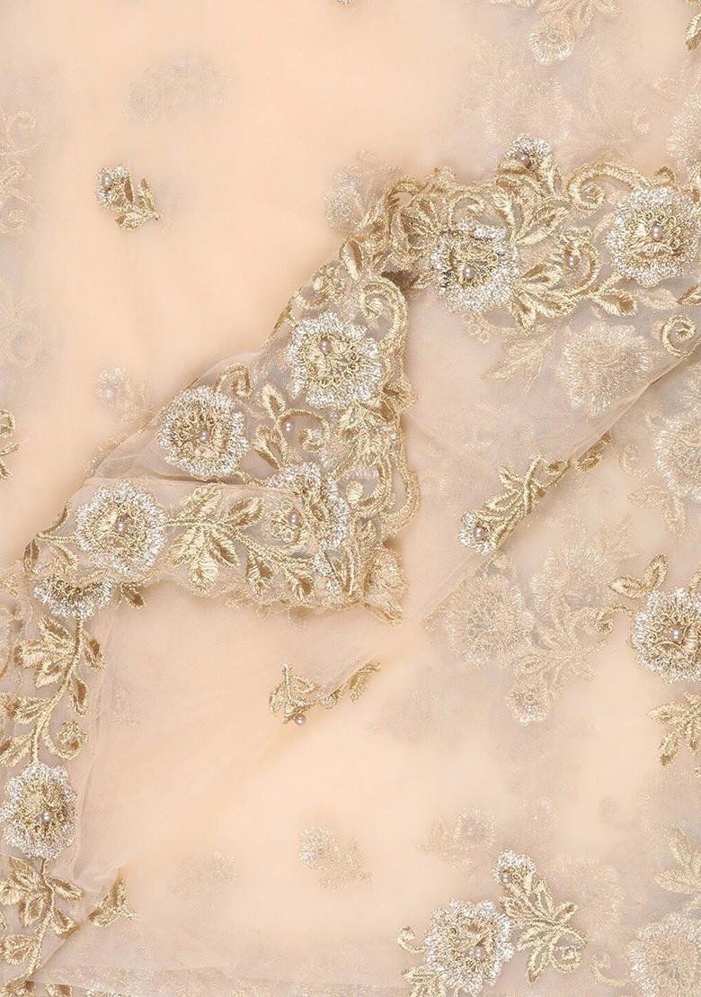 Gold Embroidered Dupatta With Beads And Stones And Cutwork Details
