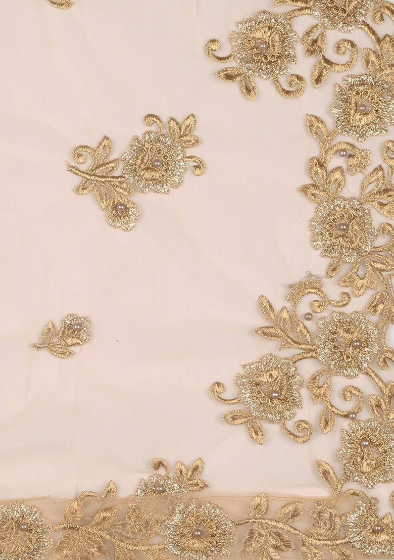 Gold Embroidered Dupatta With Beads And Stones And Cutwork Details