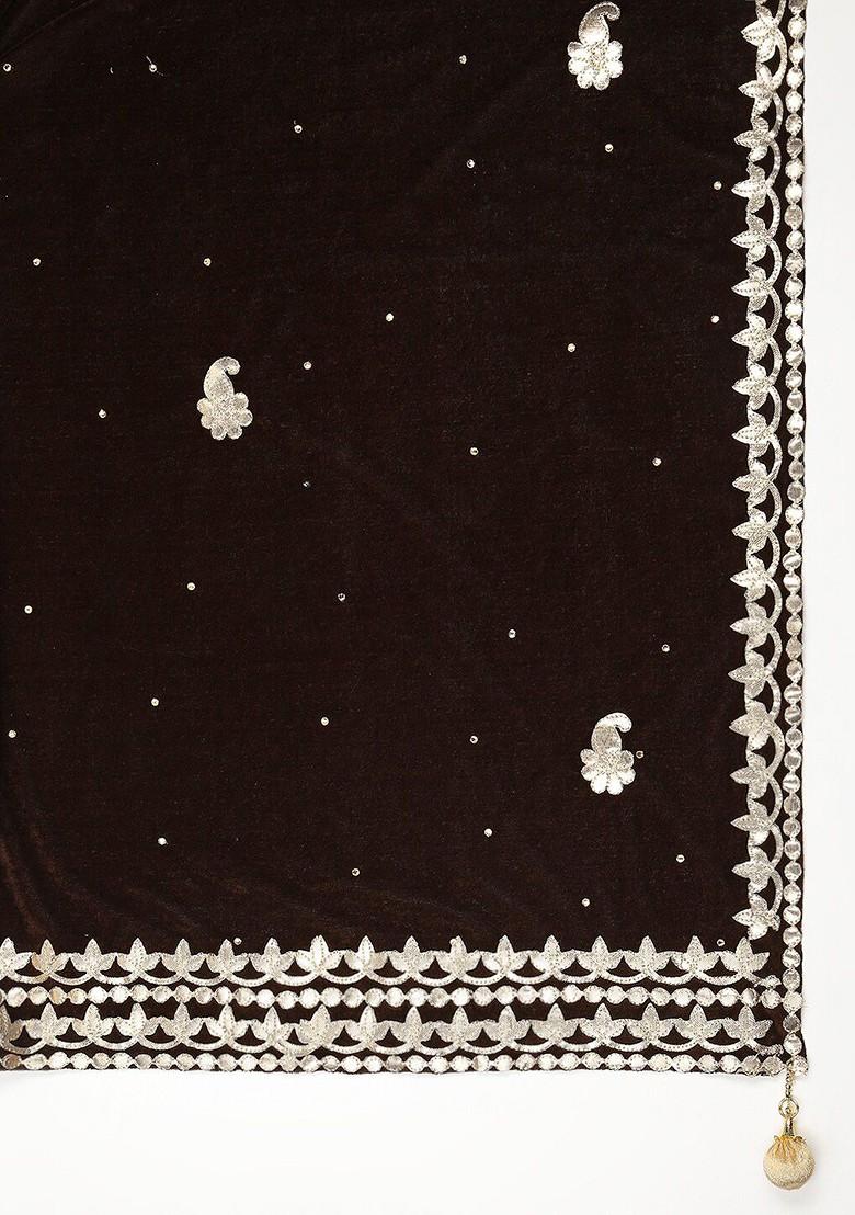 Embroidered Velvet Dupatta With Gotta Patti