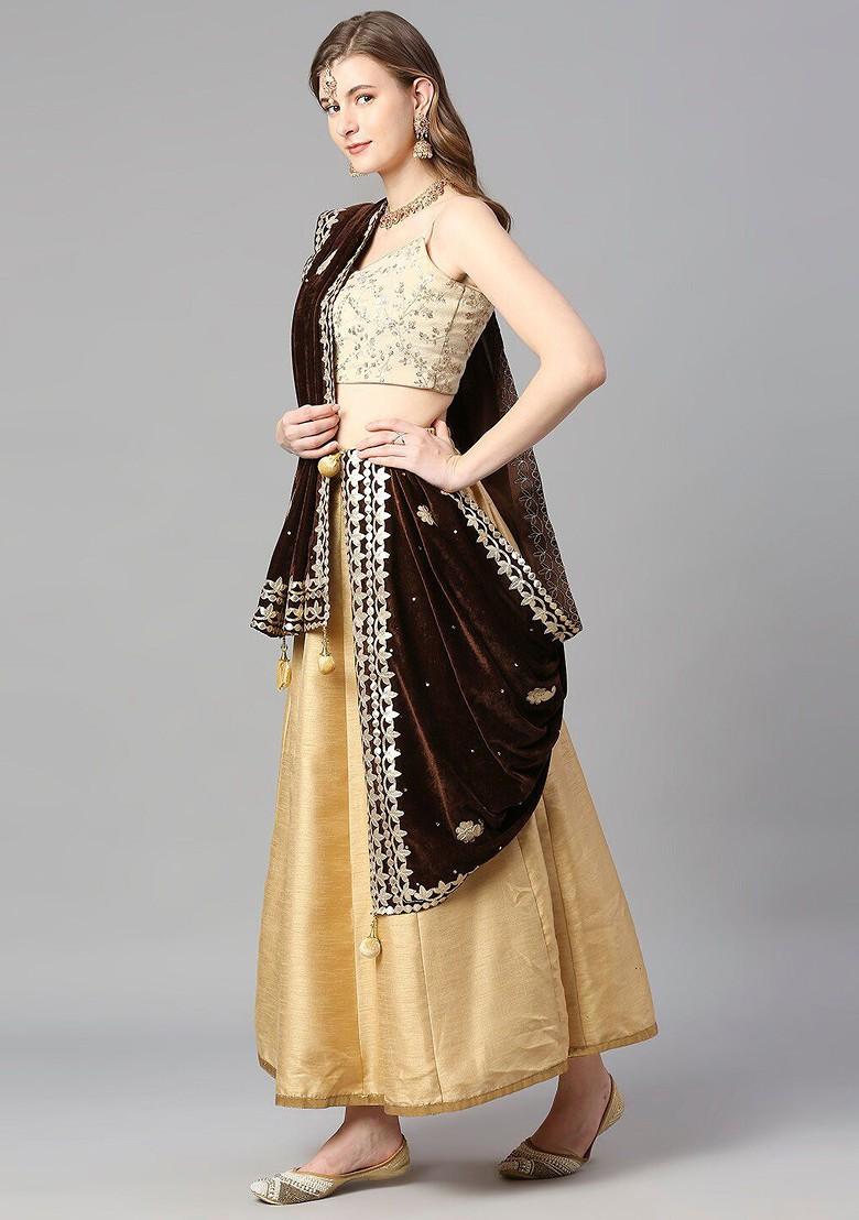 Embroidered Velvet Dupatta With Gotta Patti