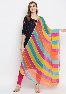 Striped Dupatta With Gotta Patti