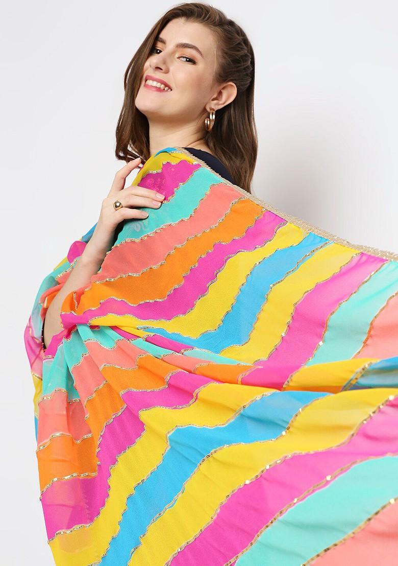 Striped Dupatta With Gotta Patti
