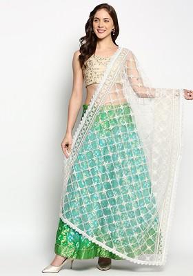 Floral Embroidered Dupatta With Sequinned