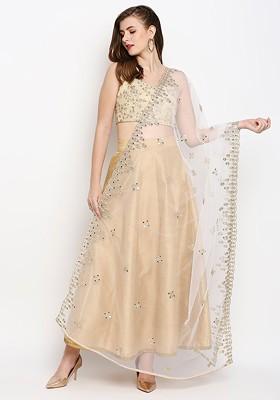 White And Silver Toned Ethnic Motifs Embroidered Dupatta With Mirror Work