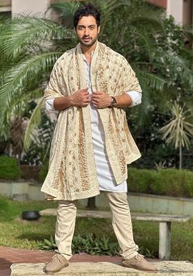 Men Floral Embroidered Lucknowi Work Gotta Patti Georgette Dupatta