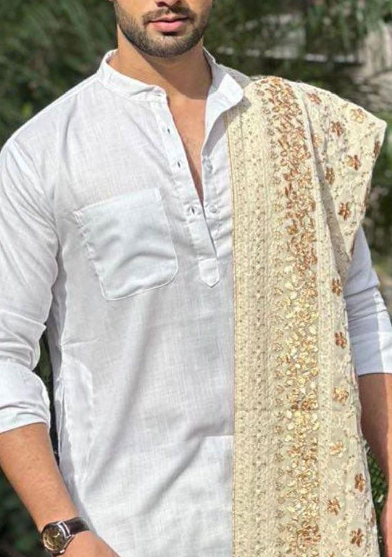 Men Floral Embroidered Lucknowi Work Gotta Patti Georgette Dupatta