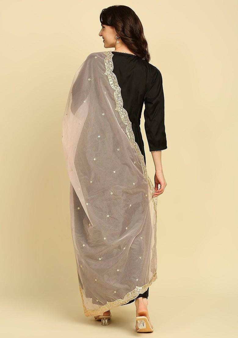 Ethnic Motifs Embroidered Organza Dupatta With Sequinned
