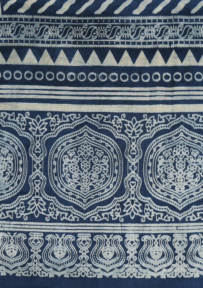 Navy Blue And White Printed Block Print Dupatta