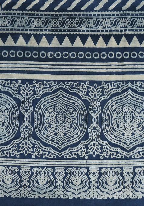 Navy Blue And White Printed Block Print Dupatta