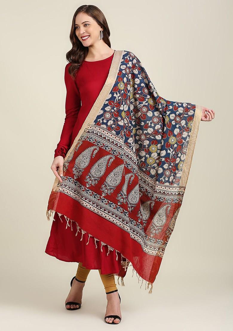 Ethnic Motifs Printed Kalamkari Cotton Dupatta