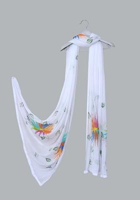 White Floral Printed Chiffon Dupatta