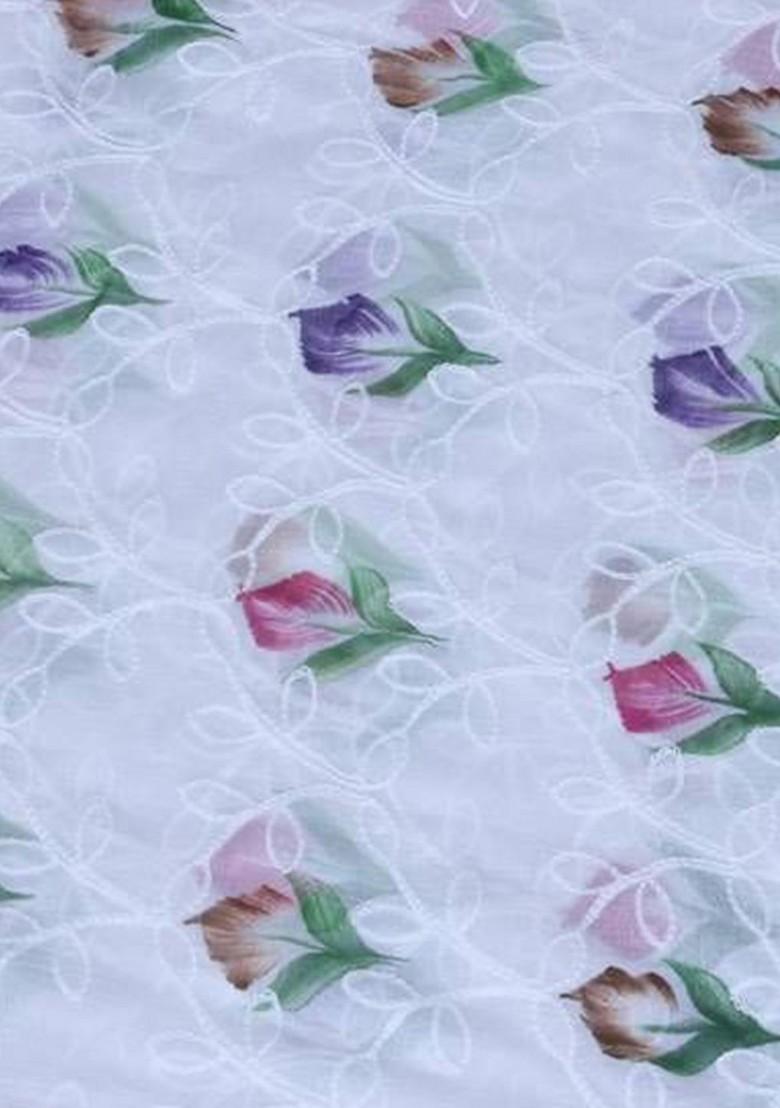 White Floral Printed Chiffon Dupatta