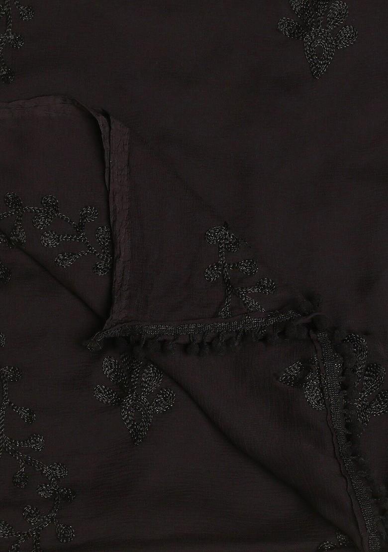 Black Chiffon Embroidered Chiffon Thread Work Dupatta