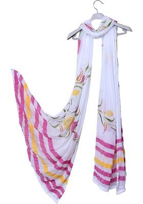 White Floral Printed Chiffon Dupatta