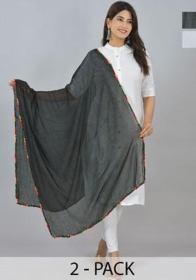 White Poly Blend Pack Of 2 White Dupattas