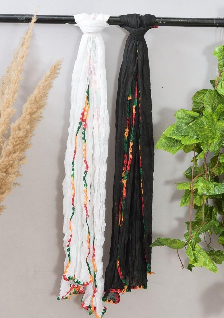 White Poly Blend Pack Of 2 White Dupattas