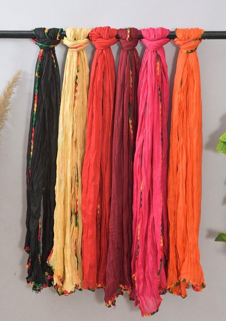 Black Poly Blend Pack Of 6 White Dupattas