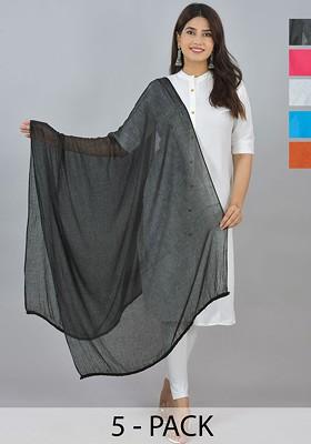 Black Poly Blend Pack Of 6 White Dupattas