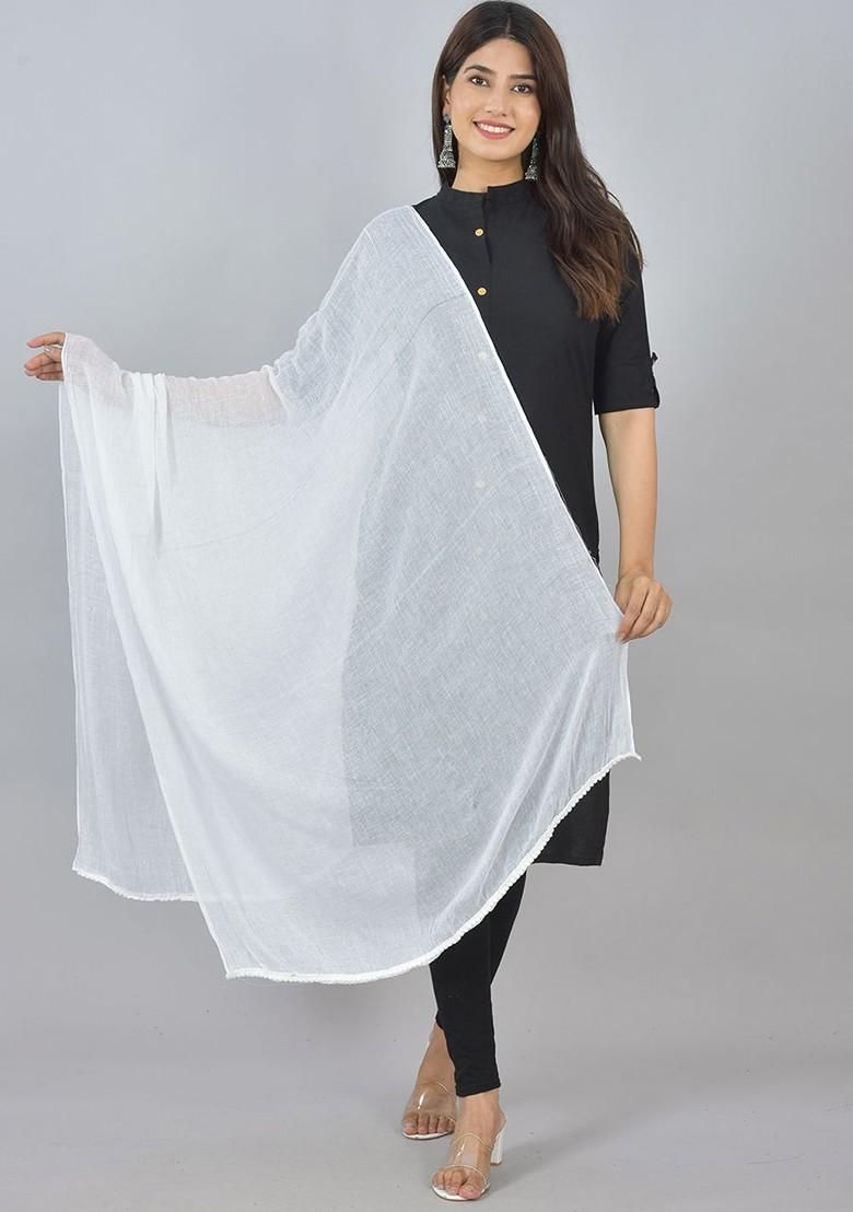 Black Poly Blend Pack Of 6 White Dupattas