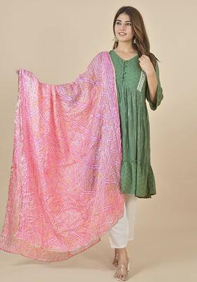 Pink Poly Blend Printed Bandhani Dupatta